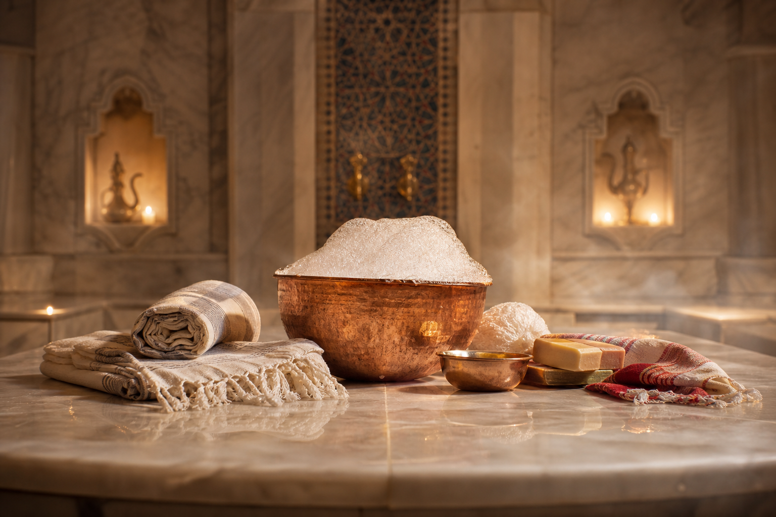 Warm marble Turkish bath in Cappadocia